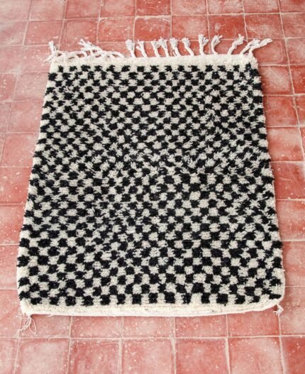 Checkered Checkerboard Rug Black White