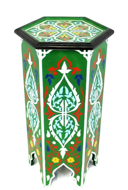 Moroccan Pedestal Table Painted Solid Tall Green Handmade Authentic Home Decor